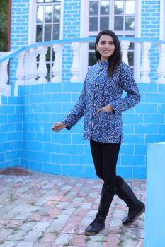 Blue Hand Block Print Cotton Jacket