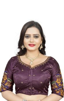 Purple Malai Satin Silk Embroidery Work Blouse