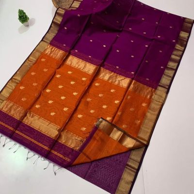 Purple Red Pure Handloom Maheshwari Silk Cotton Saree From Bengal