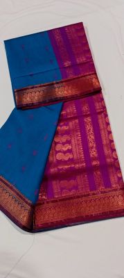 Teal Purple Pure Handloom Gadwal Silk Cotton Saree From Bengal