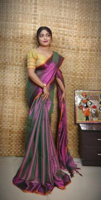 Multi Colour Pure Handloom Tissue Silk Saree From Bengal