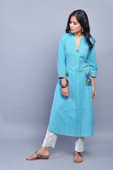 Blue Cotton Hand Painted Kurta