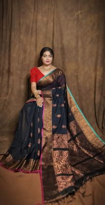 Black Pure Handloom Banarasi Silk Saree From Bengal