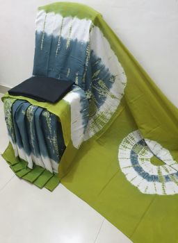 Grey Mehndi Green Hand Block Printed Work Saree