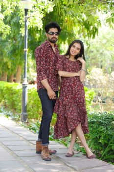Dark Maroon Hand Block Printed Designer Pure Cotton Couple Set