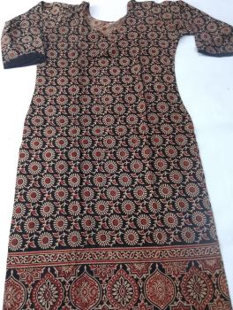 Dark Brown Pure Handloom Cotton Ajrakh kurti From Bengal