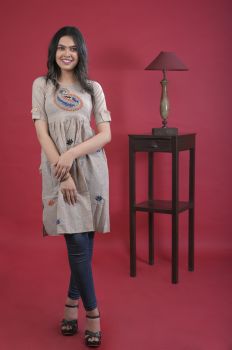 Gray Kantha Stitch Top