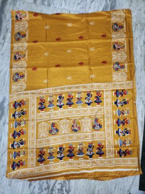 Yellow Pure Handloom Maheshwari Silk Cotton Saree From Bengal