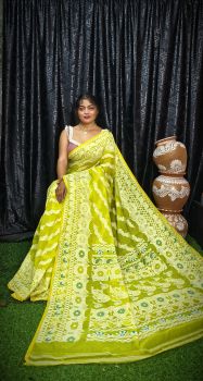 Lemon Yellow Pure Handloom Jamdani Saree From Bengal