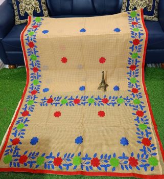 Cream Flower Design Pure Handloom Resham Kota Saree