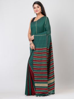 Green Pure Handloom Khesh Cotton Saree From Bengal