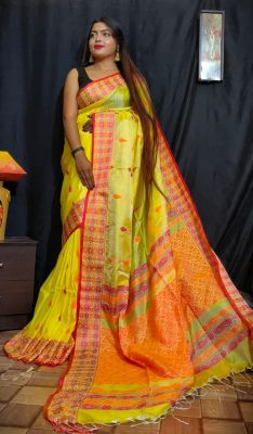 Yellow Pure Handloom Silk Saree From Bengal