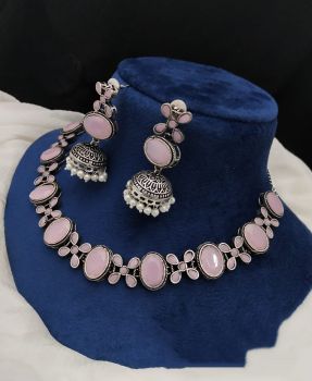Baby Pink German Silver Oxidised Jewellery