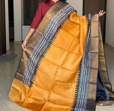 Orange Pure Handloom Tussar Silk Saree From Bengal