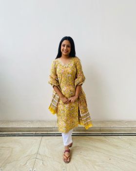 Hand block printed Kurti With Printed Dupatta