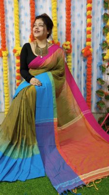 Multi Colour Pure Handloom Cotton Saree From Bengal
