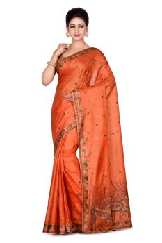 Orange Flower Pure Handloom Tassar Silk Saree