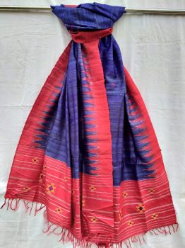 Blue & Red Soda foda Tussar ghicha silk dupatta