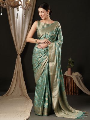 Teal Party Wear Silk Saree
