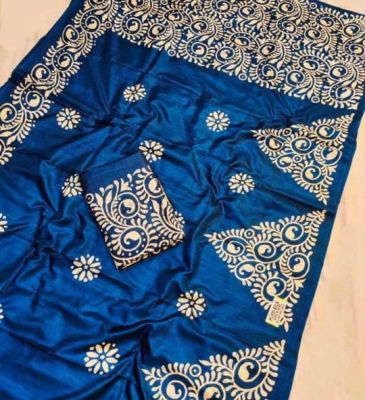 Navy Blue Pure Handloom Maheshwari Silk Cotton Saree From Bengal