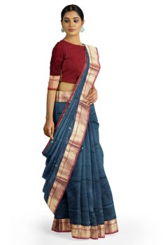 Grey Maheshwari Handlooms Traditional Design Zari Border Saree