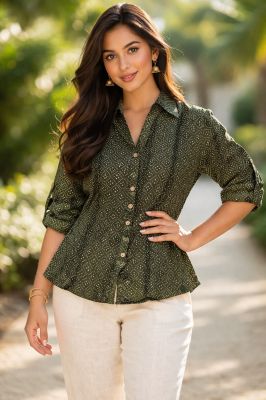 Designer Bengal Hand Block Printed Silk Tops for Women with Artistic Patterns and Smooth Comfortable Fabric