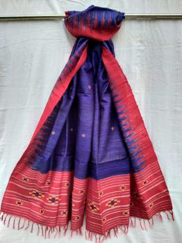 Blue & Red Foda weft Tussar ghicha silk dupatta