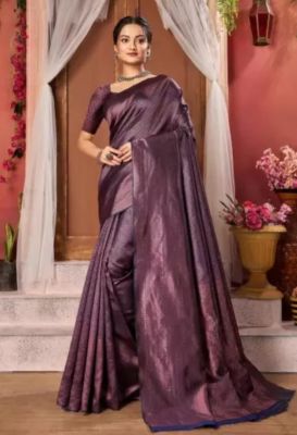 Wine Berry Pure Handloom Art Silk Saree From Banaras