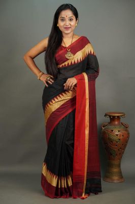 Black Pure Handloom Cotton Saree From Bengal