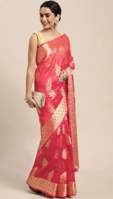 Burnt Pink Pure Handloom Silk Saree From Banaras