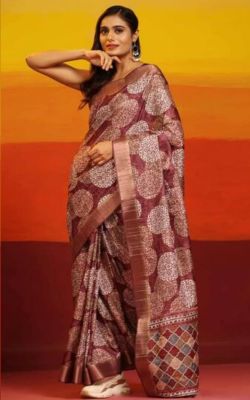 Brown Pure Handloom Silk Saree From Banaras
