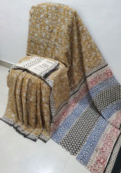 Mustard Hand Block Printed Work Saree