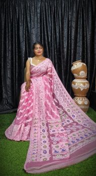 Pink Pure Handloom Jamdani Saree From Bengal