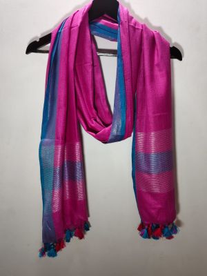 Pink Pure Handloom Linen Cotton Dupatta Bhagalpur