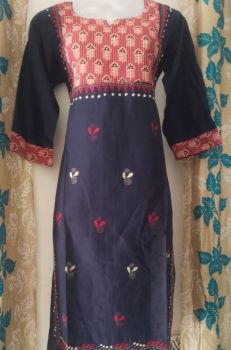 Dark Gray Pure Handloom Cotton Kurti From Bengal