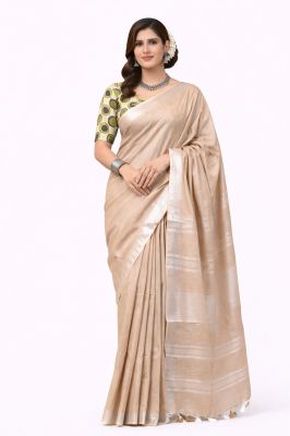 Rose Gold Women's Graceful Pure Linen Saree–Traditional Handloom