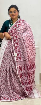 White Brown Pure Handloom Cotton Saree From Bengal