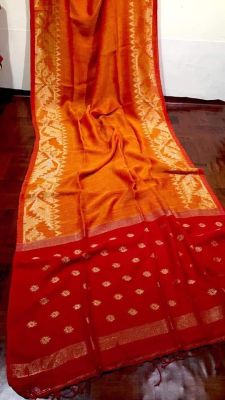 Multi Colour Pure Handloom Linen By Linen Saree From Bengal