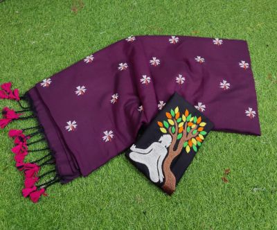 Purple Pure Handloom Cotton Saree From Bengal