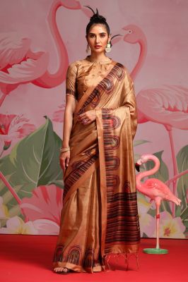 Tan Pure Handloom Silk Saree From Gujarat