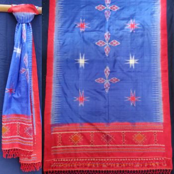 Blue red  white mulberry silk stole