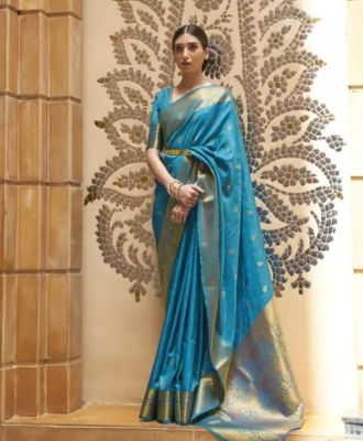 Teal Pure Handloom Banarasi Silk Saree From Banaras