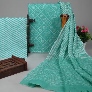 Greenish Blue Handloom Suit With Cotton Dupatta