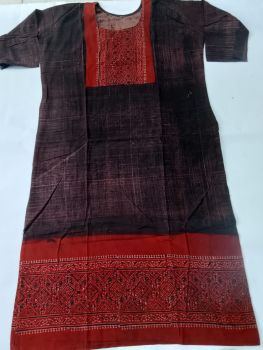 Black Red Pure Handloom Cotton Mulmul Kurti From Bengal