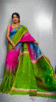 Multi Colour Pure Handloom Cotton Saree From Bengal