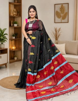 Black Pure Handloom silk Cotton Saree From Bengal