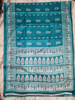 Teal Pure Handloom Silk Cotton Saree From Bengal