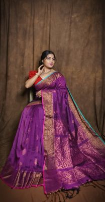 Purple Pure Handloom Banarasi Silk Saree From Bengal
