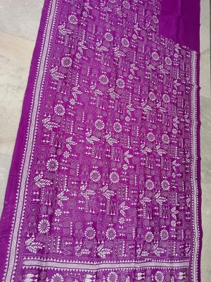 Purple Pure Handloom Kantha Silk Saree From Bengal