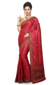 Dark Pink Flower Pure Handloom Cotton Saree
